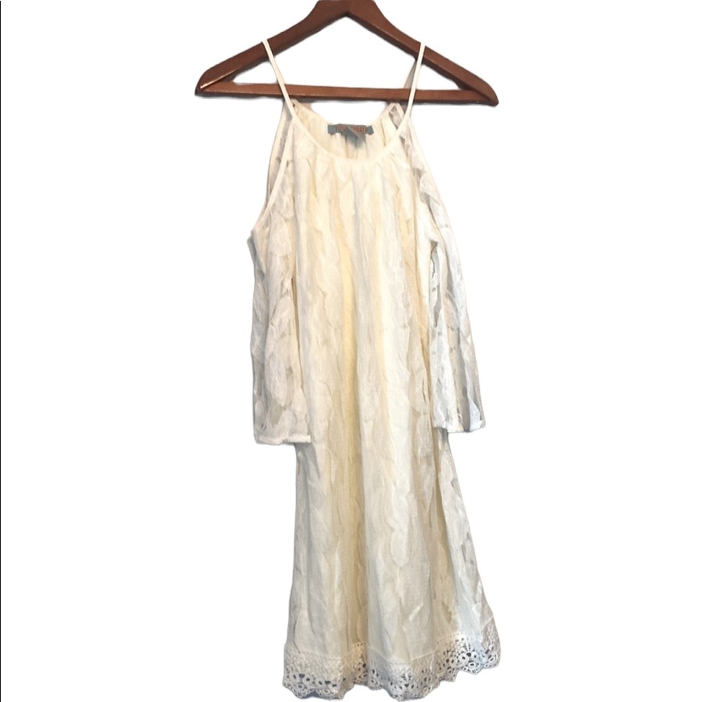 Flying Tomato Cream Lace Cold Shoulder Dress